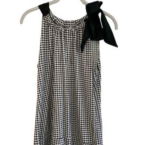 Merona Black White Pattern Sleeveless Top Womens Large Bow High Neck Tank EUC